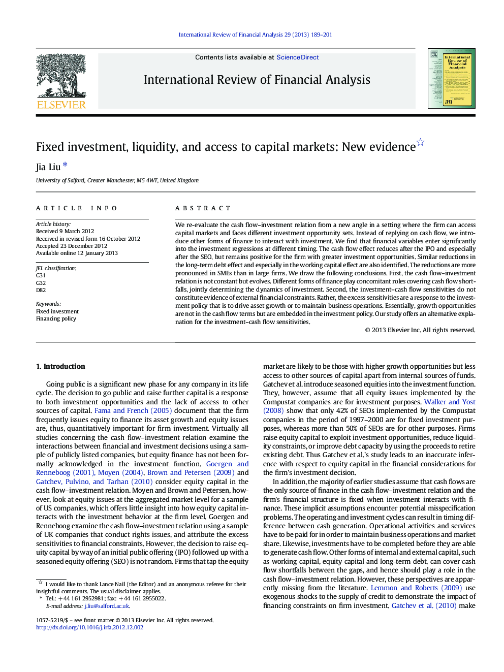 Fixed investment, liquidity, and access to capital markets: New evidence