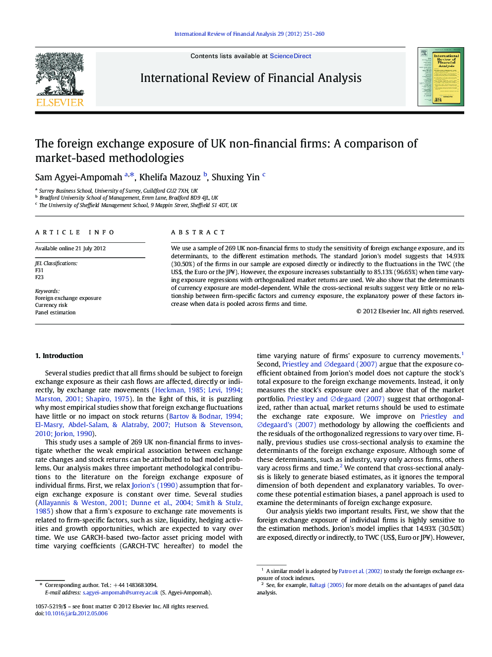 The foreign exchange exposure of UK non-financial firms: A comparison of market-based methodologies