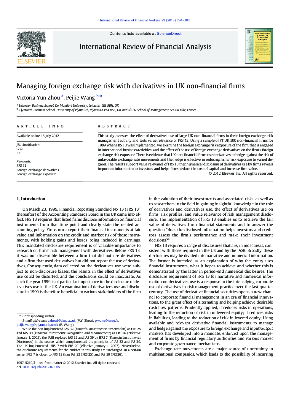 Managing foreign exchange risk with derivatives in UK non-financial firms