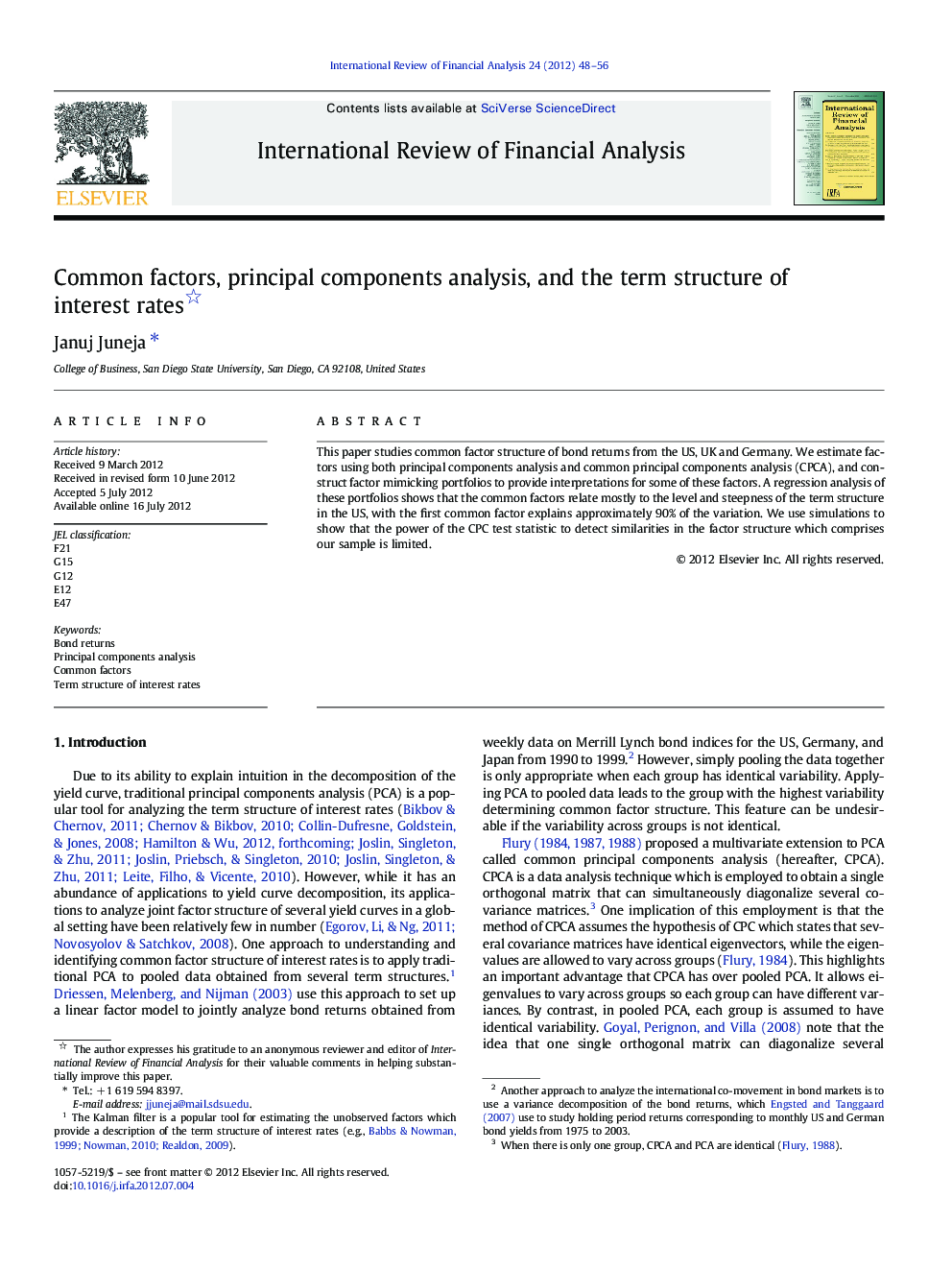 Common factors, principal components analysis, and the term structure of interest rates