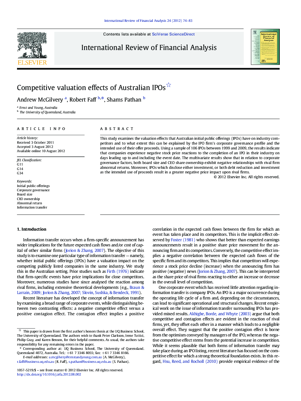 Competitive valuation effects of Australian IPOs