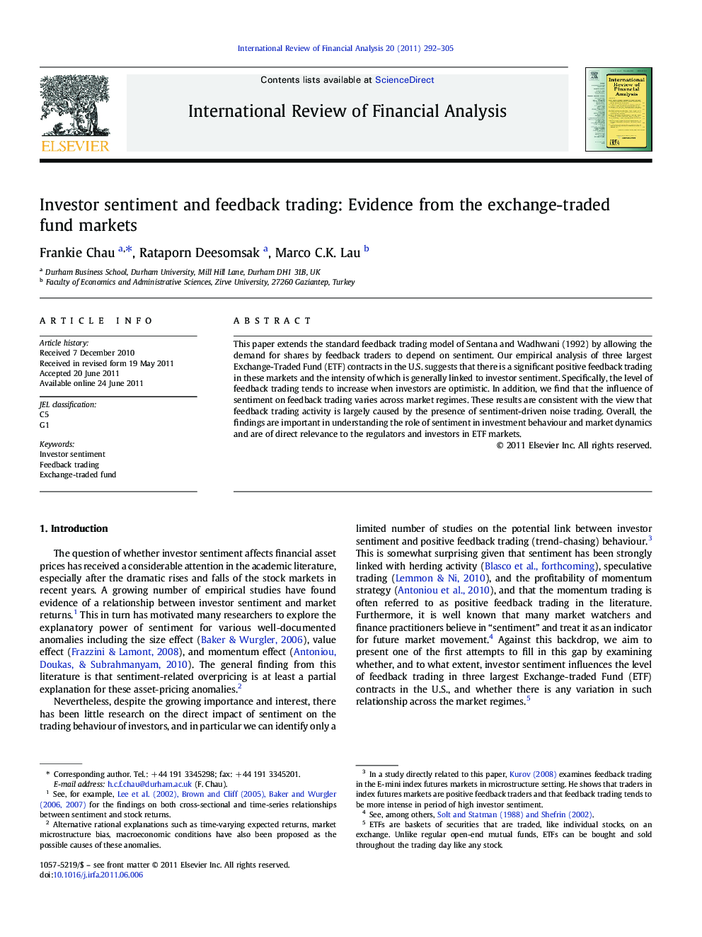 Investor sentiment and feedback trading: Evidence from the exchange-traded fund markets