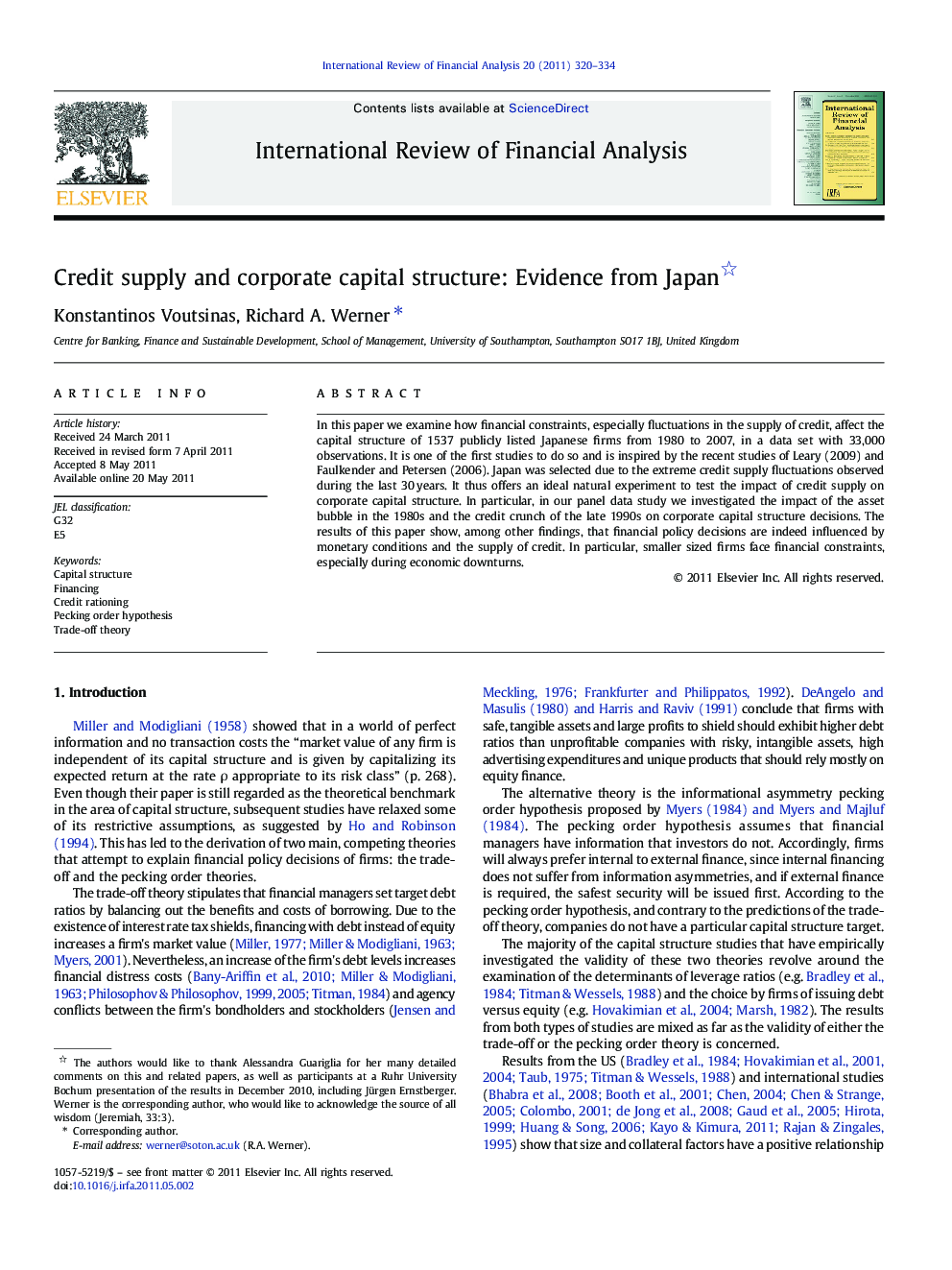 Credit supply and corporate capital structure: Evidence from Japan