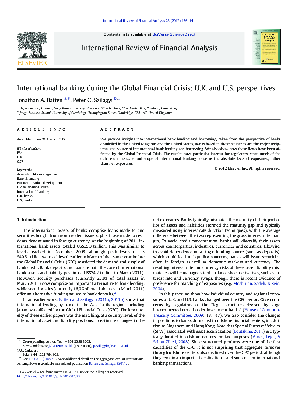 International banking during the Global Financial Crisis: U.K. and U.S. perspectives