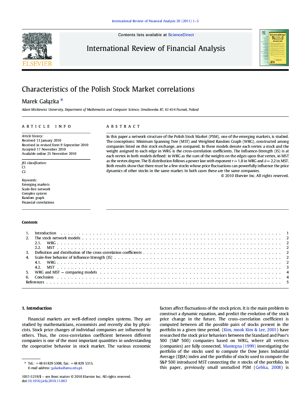 Characteristics of the Polish Stock Market correlations