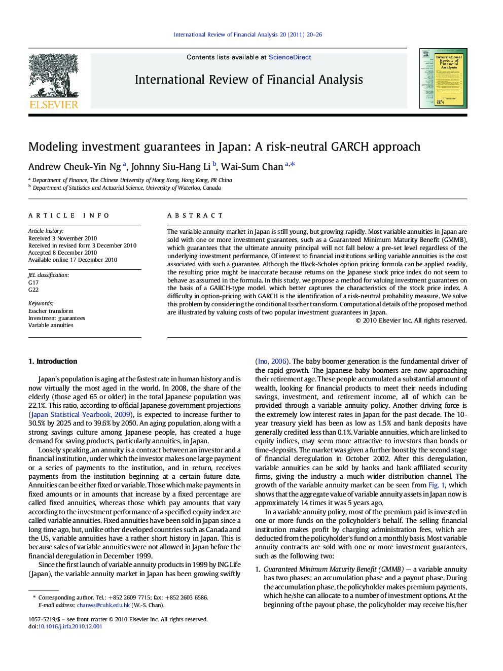 Modeling investment guarantees in Japan: A risk-neutral GARCH approach