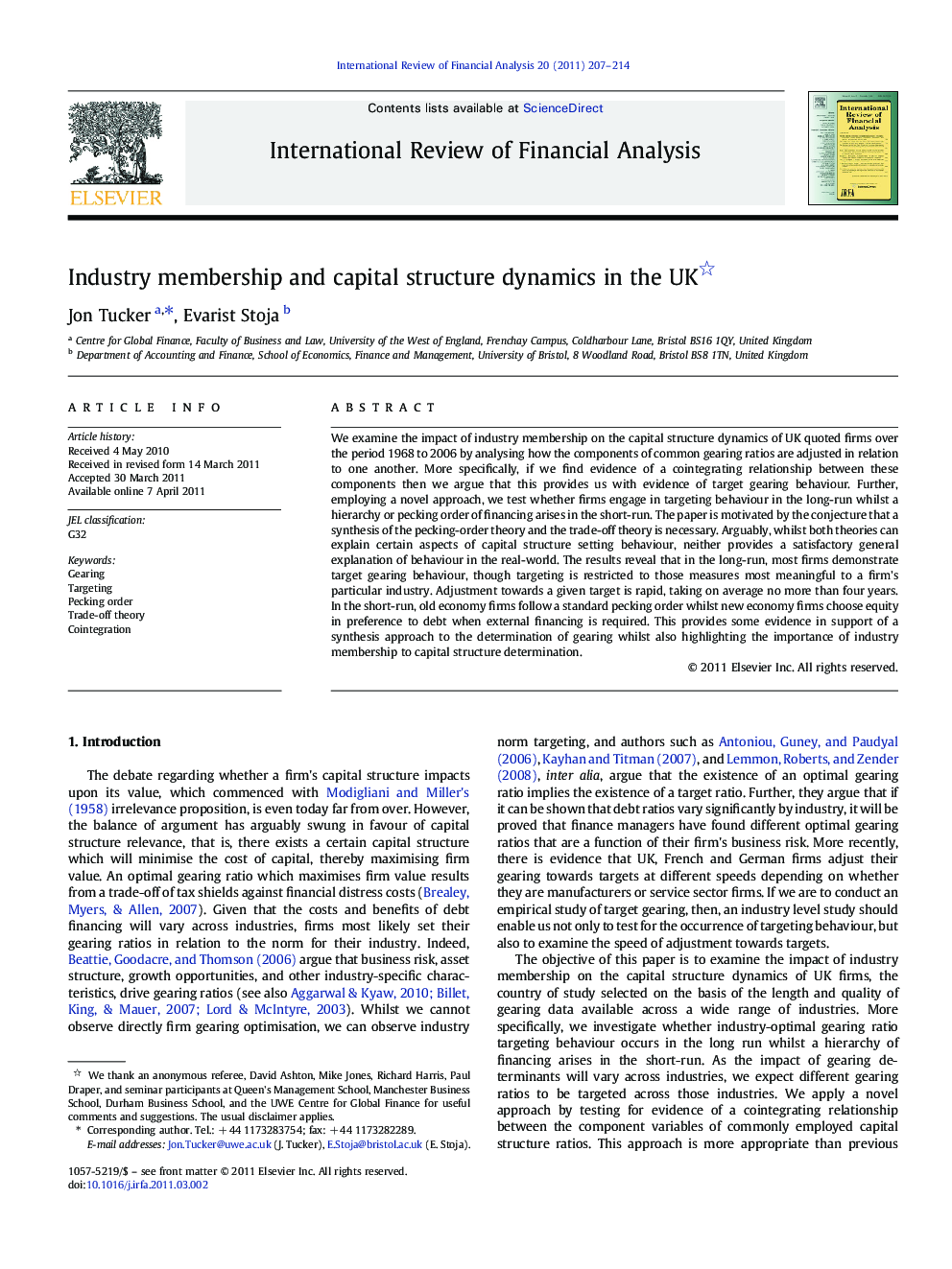 Industry membership and capital structure dynamics in the UK