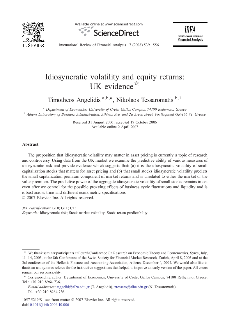 Idiosyncratic volatility and equity returns: UK evidence