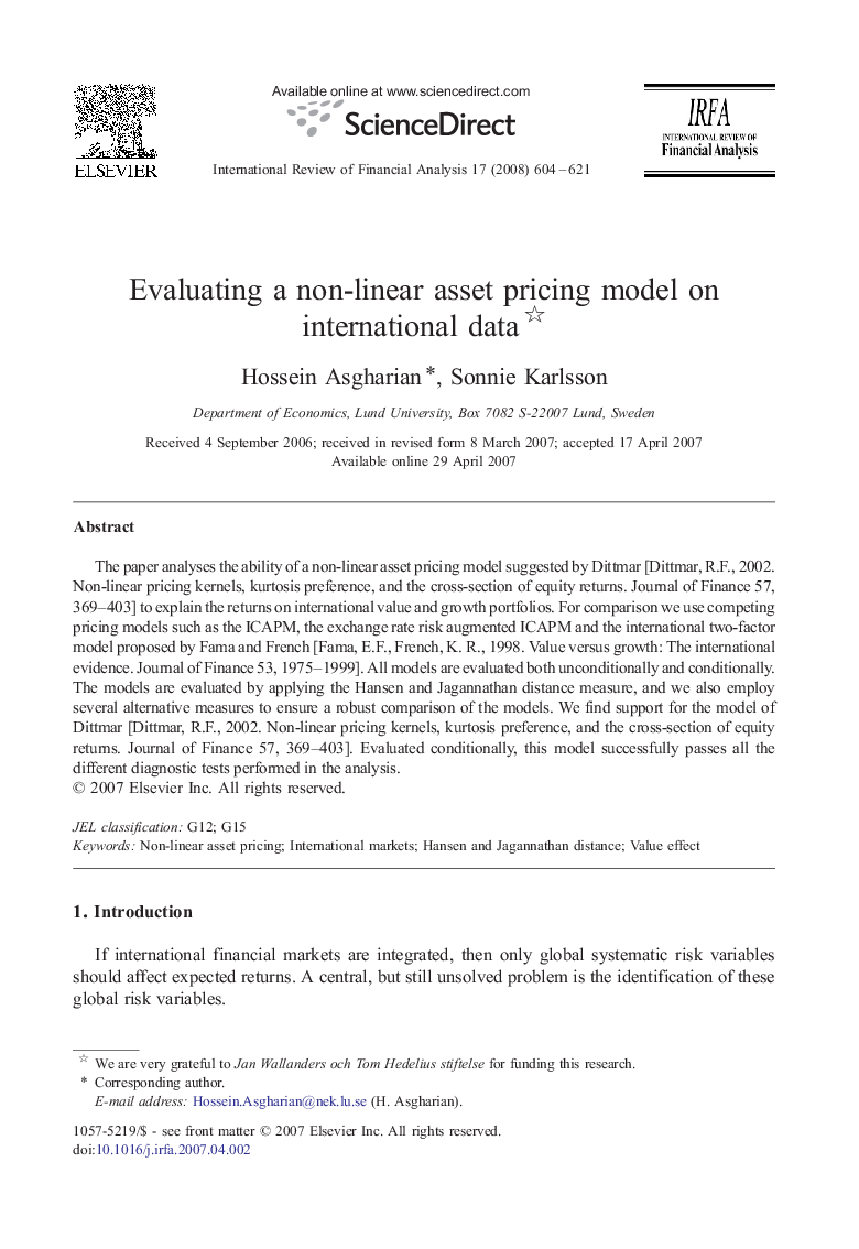 Evaluating a non-linear asset pricing model on international data