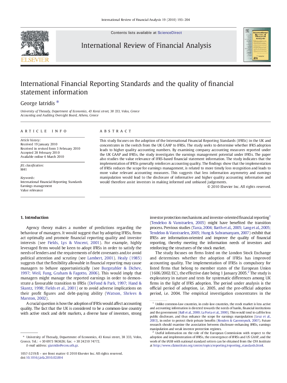 International Financial Reporting Standards and the quality of financial statement information