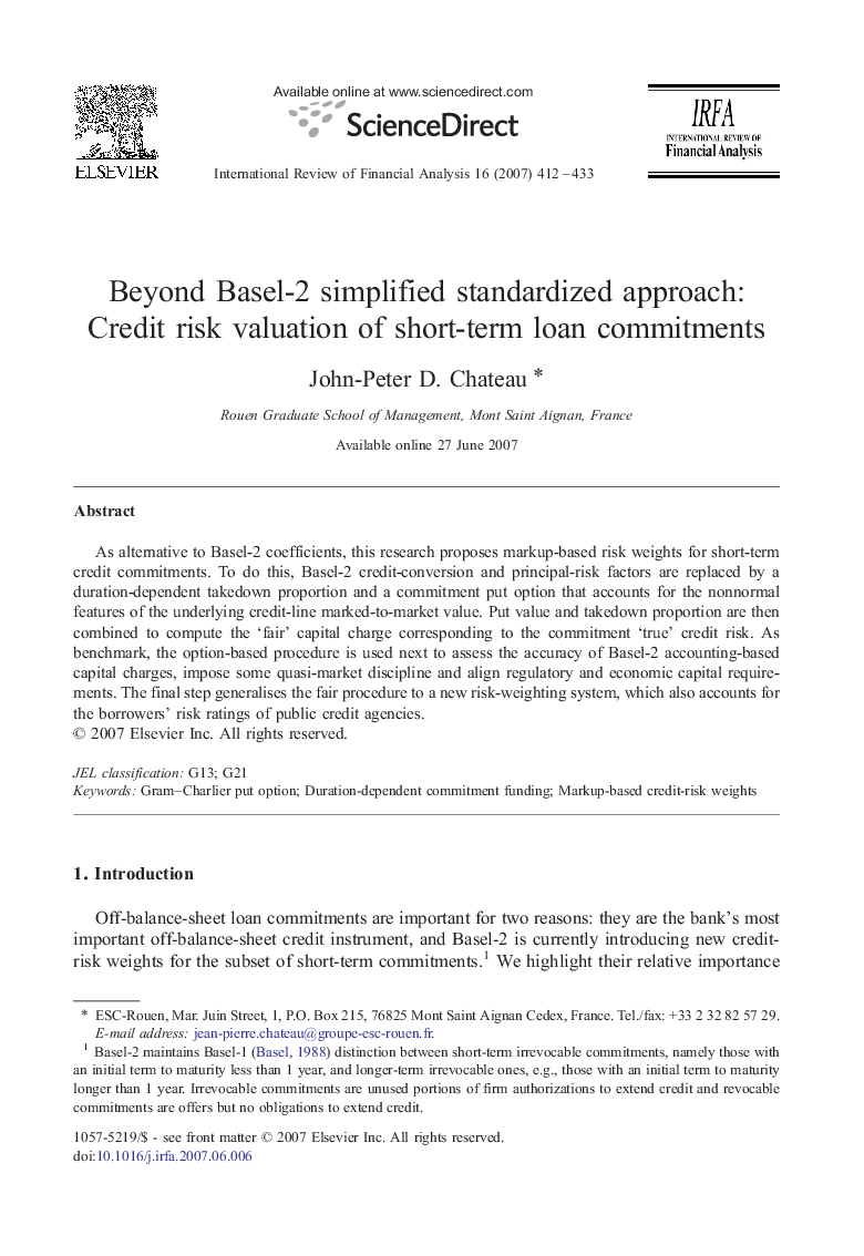 Beyond Basel-2 simplified standardized approach: Credit risk valuation of short-term loan commitments