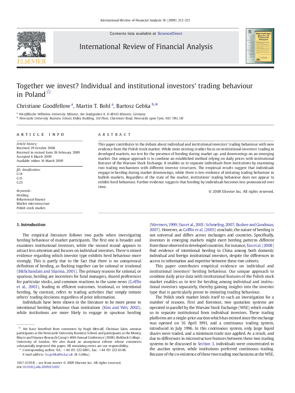 Together we invest? Individual and institutional investors' trading behaviour in Poland