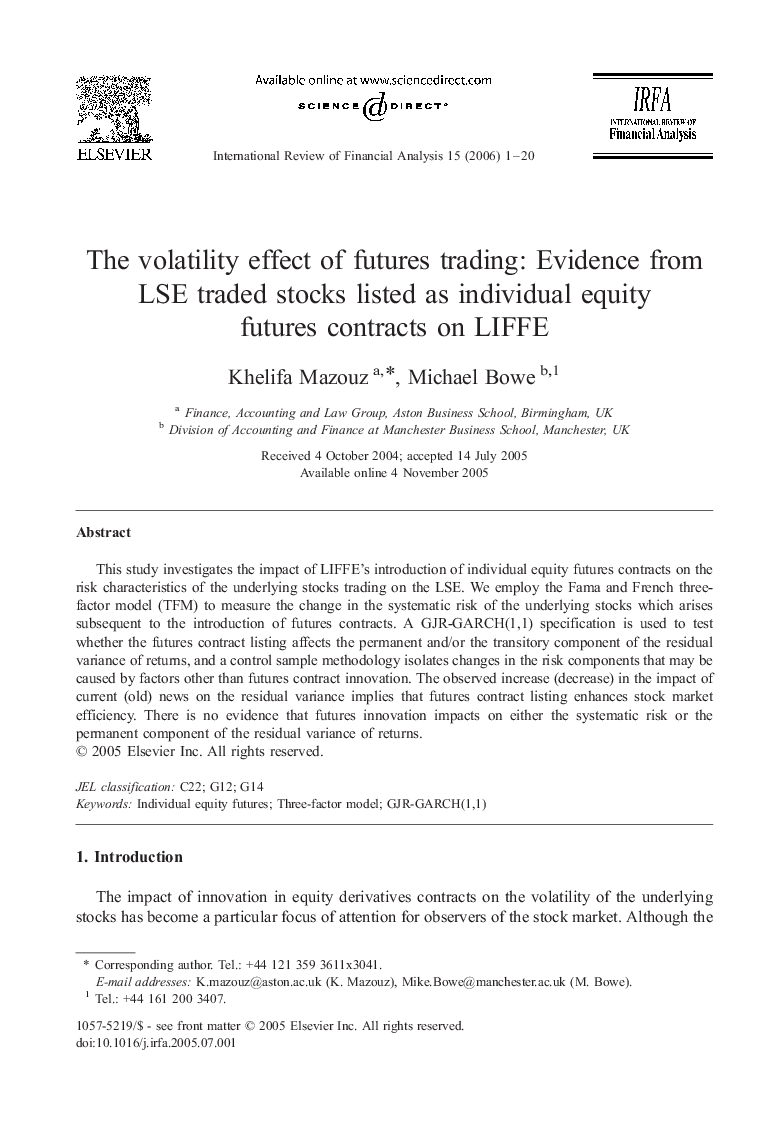 The volatility effect of futures trading: Evidence from LSE traded stocks listed as individual equity futures contracts on LIFFE