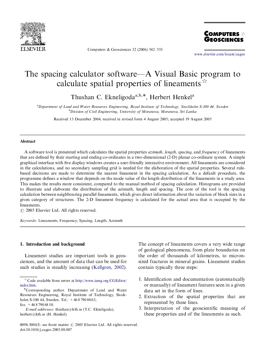 The spacing calculator software—A Visual Basic program to calculate spatial properties of lineaments 