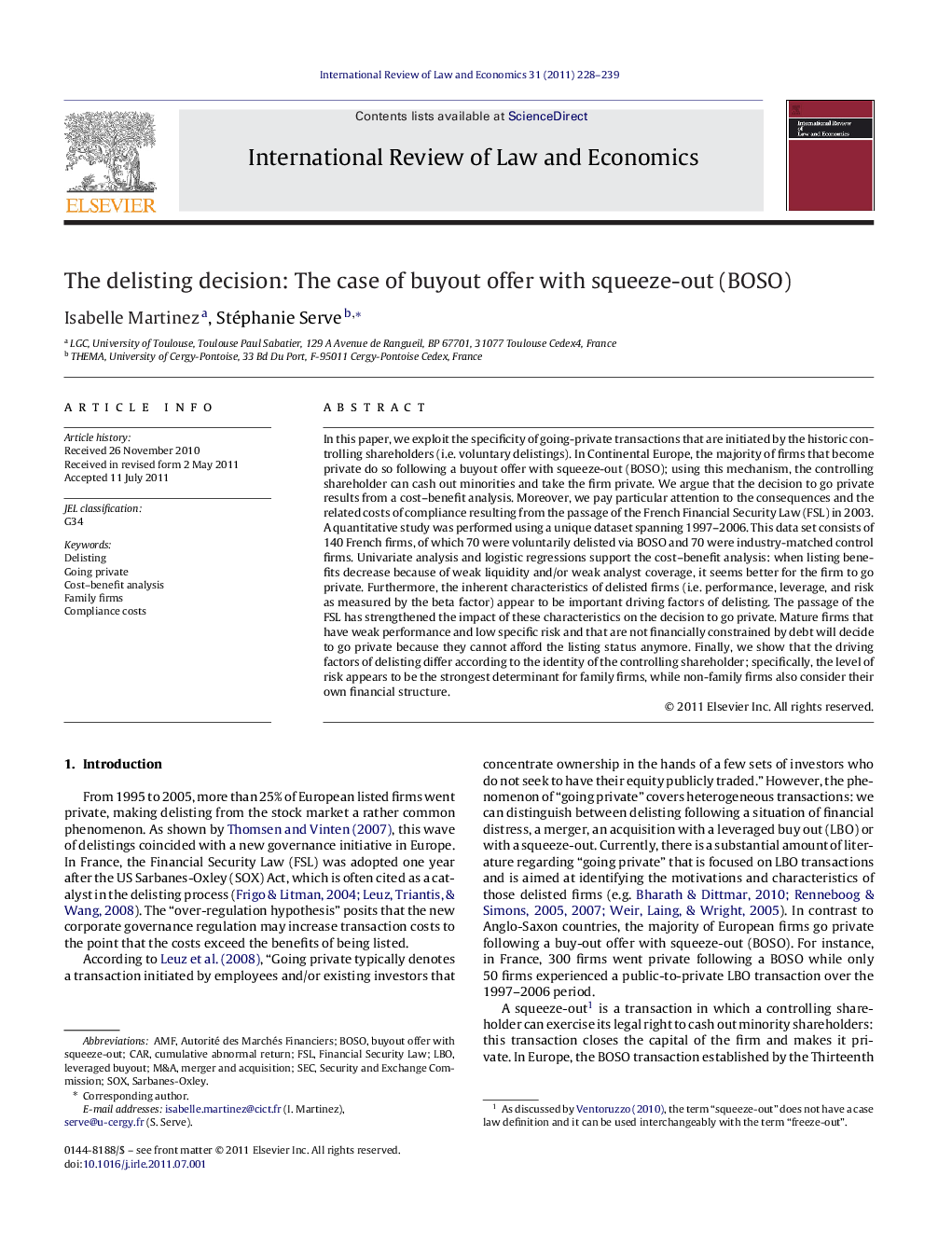 The delisting decision: The case of buyout offer with squeeze-out (BOSO)