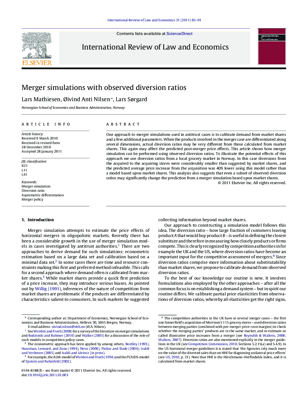 Merger simulations with observed diversion ratios