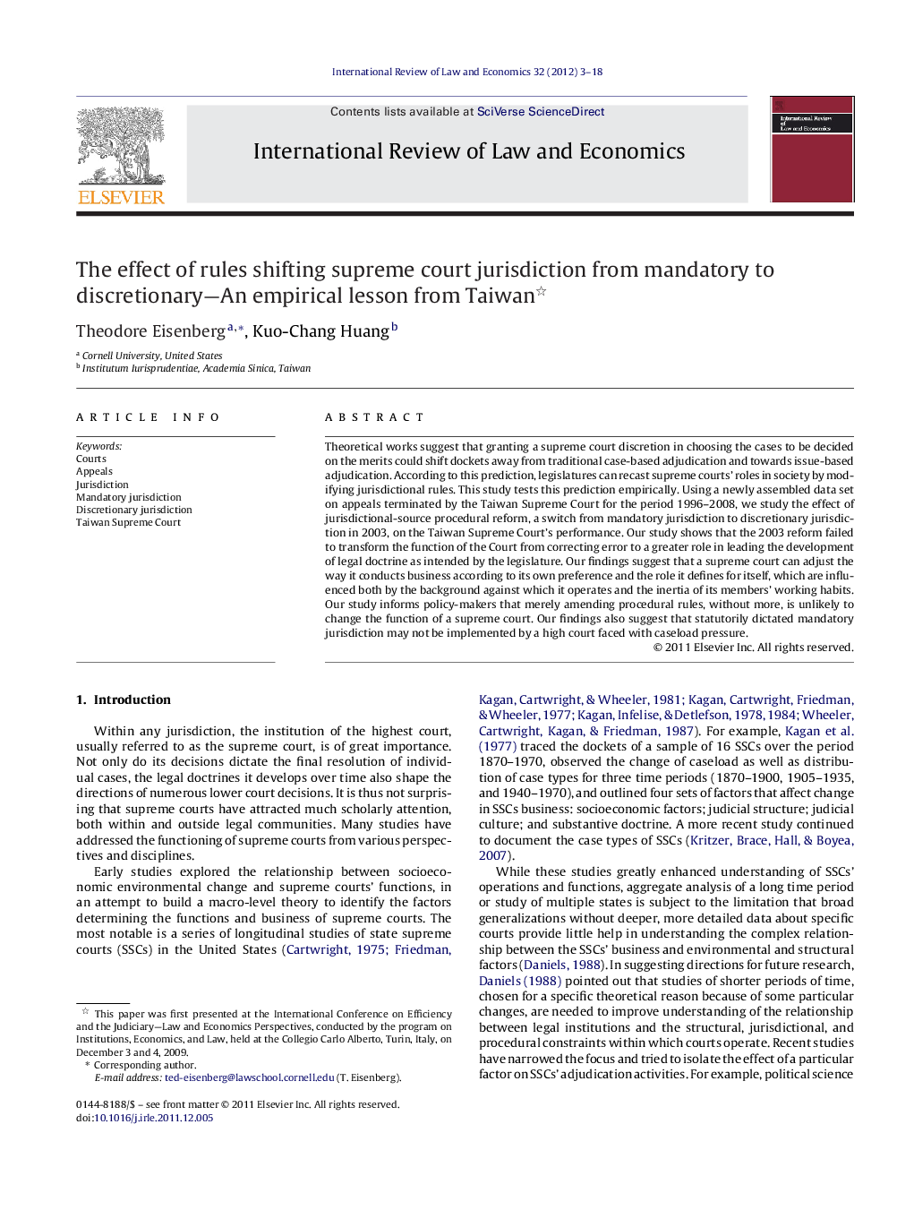 The effect of rules shifting supreme court jurisdiction from mandatory to discretionary-An empirical lesson from Taiwan