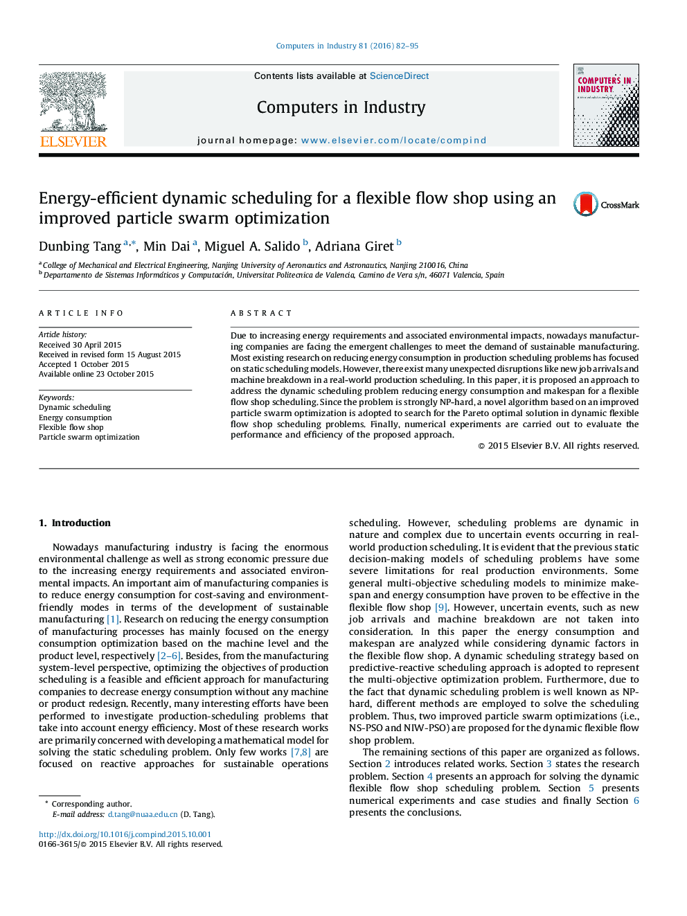 Energy-efficient dynamic scheduling for a flexible flow shop using an improved particle swarm optimization