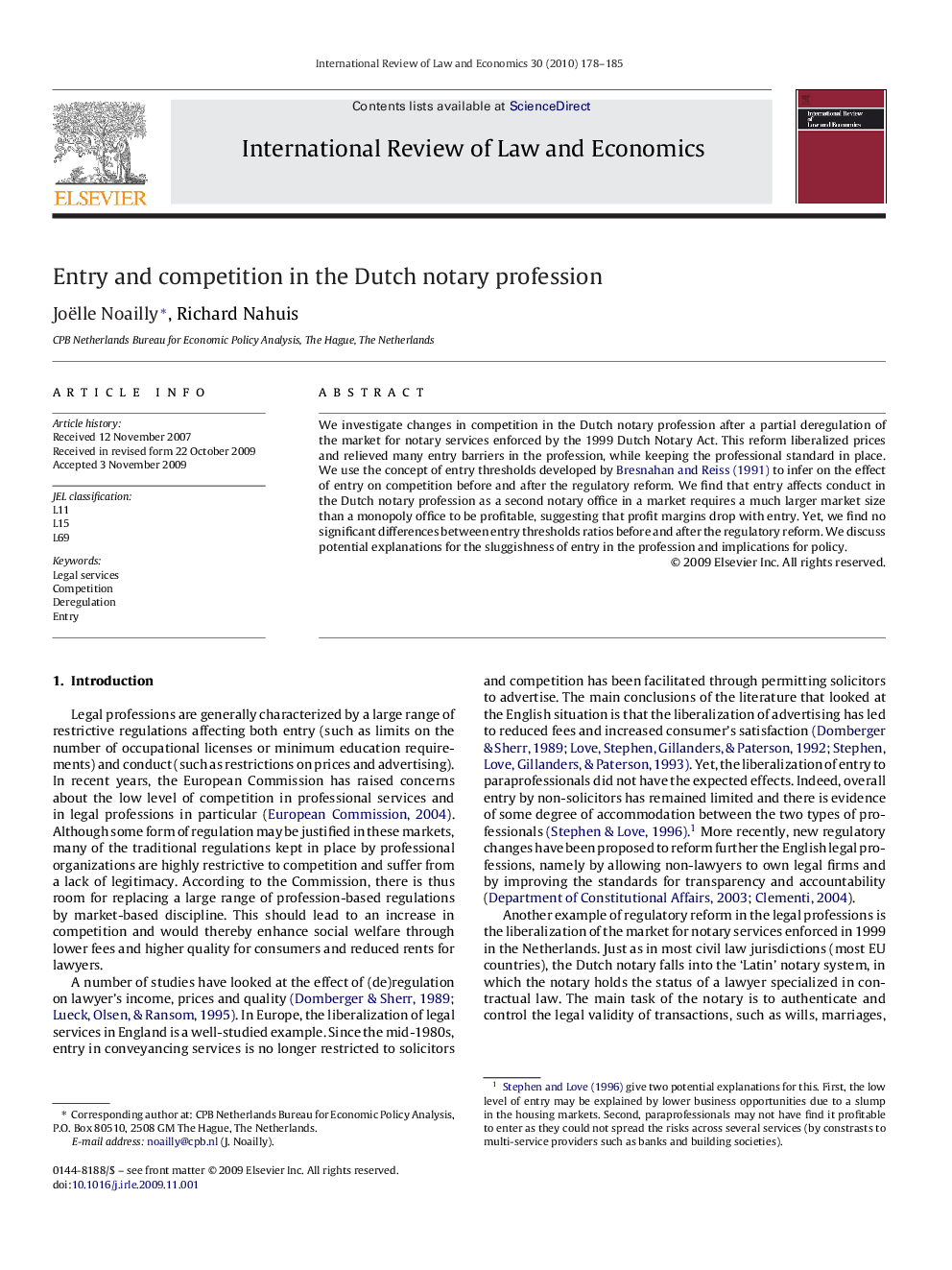 Entry and competition in the Dutch notary profession