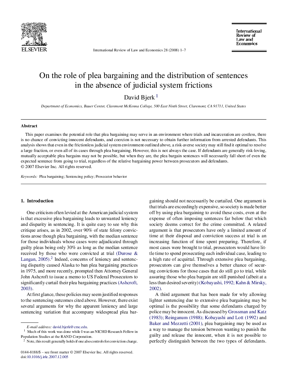 On the role of plea bargaining and the distribution of sentences in the absence of judicial system frictions