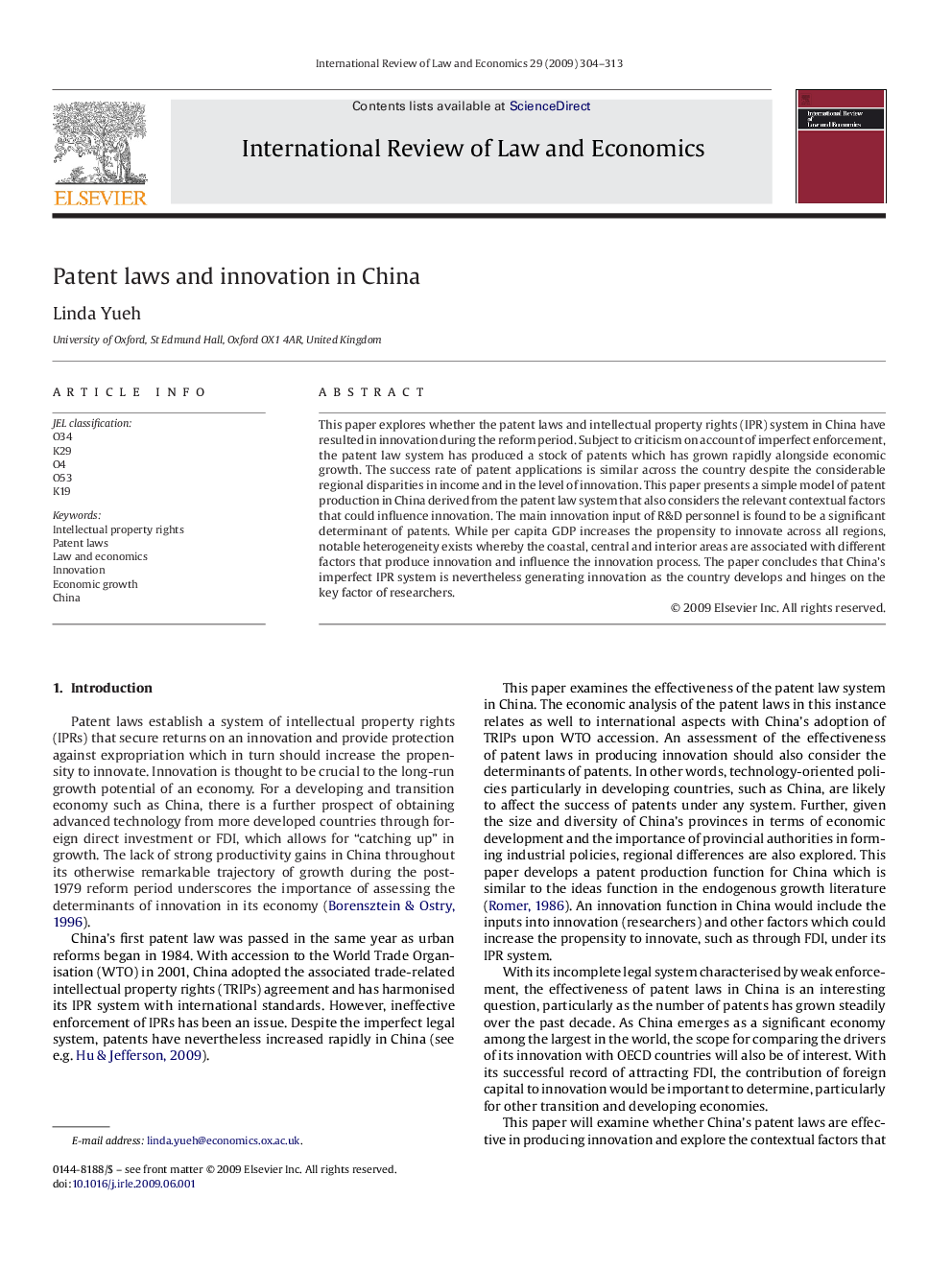 Patent laws and innovation in China