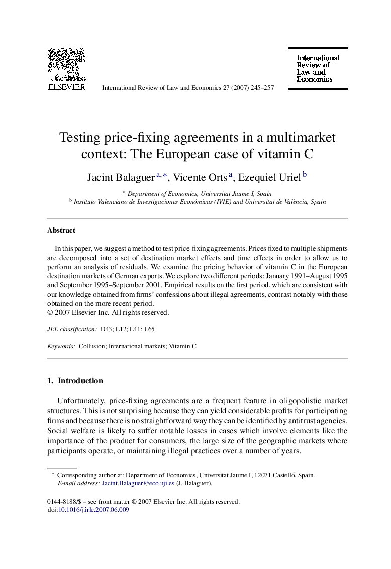 Testing price-fixing agreements in a multimarket context: The European case of vitamin C