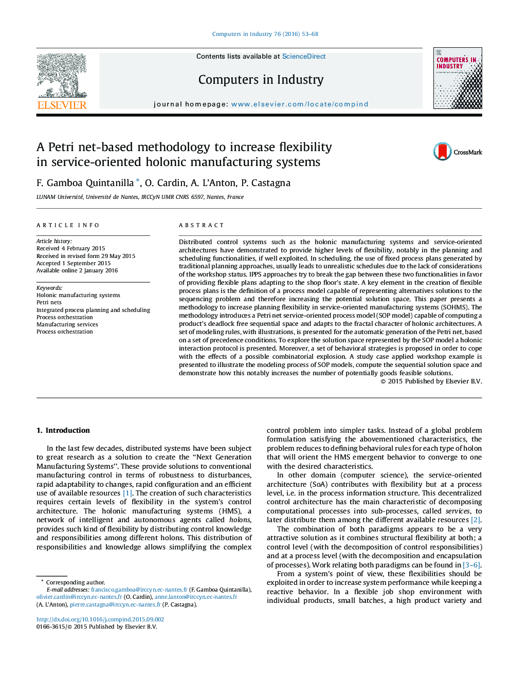 A Petri net-based methodology to increase flexibility in service-oriented holonic manufacturing systems