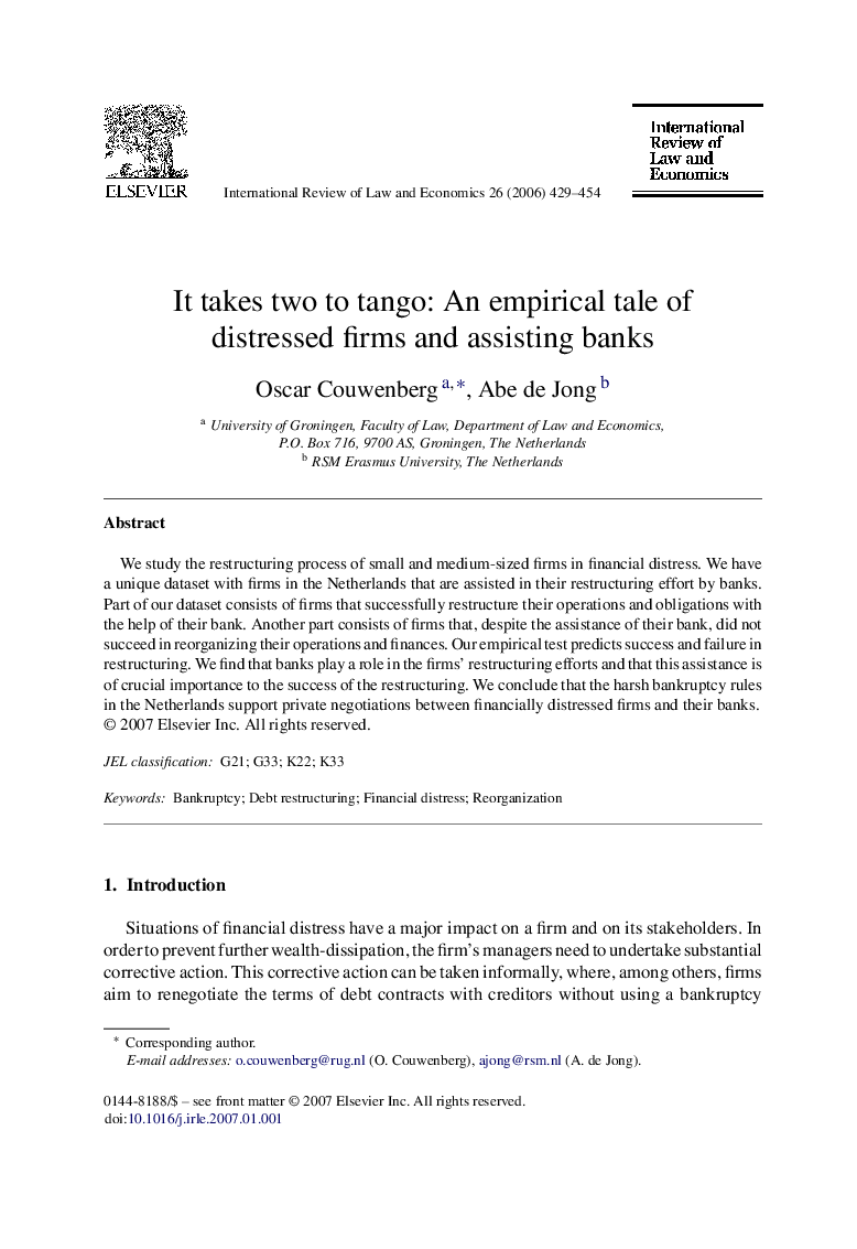 It takes two to tango: An empirical tale of distressed firms and assisting banks