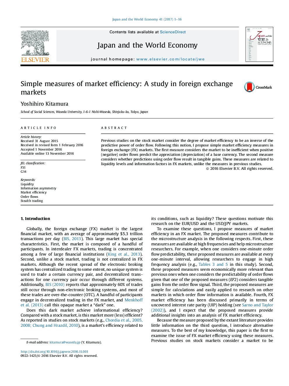 Simple measures of market efficiency: A study in foreign exchange markets