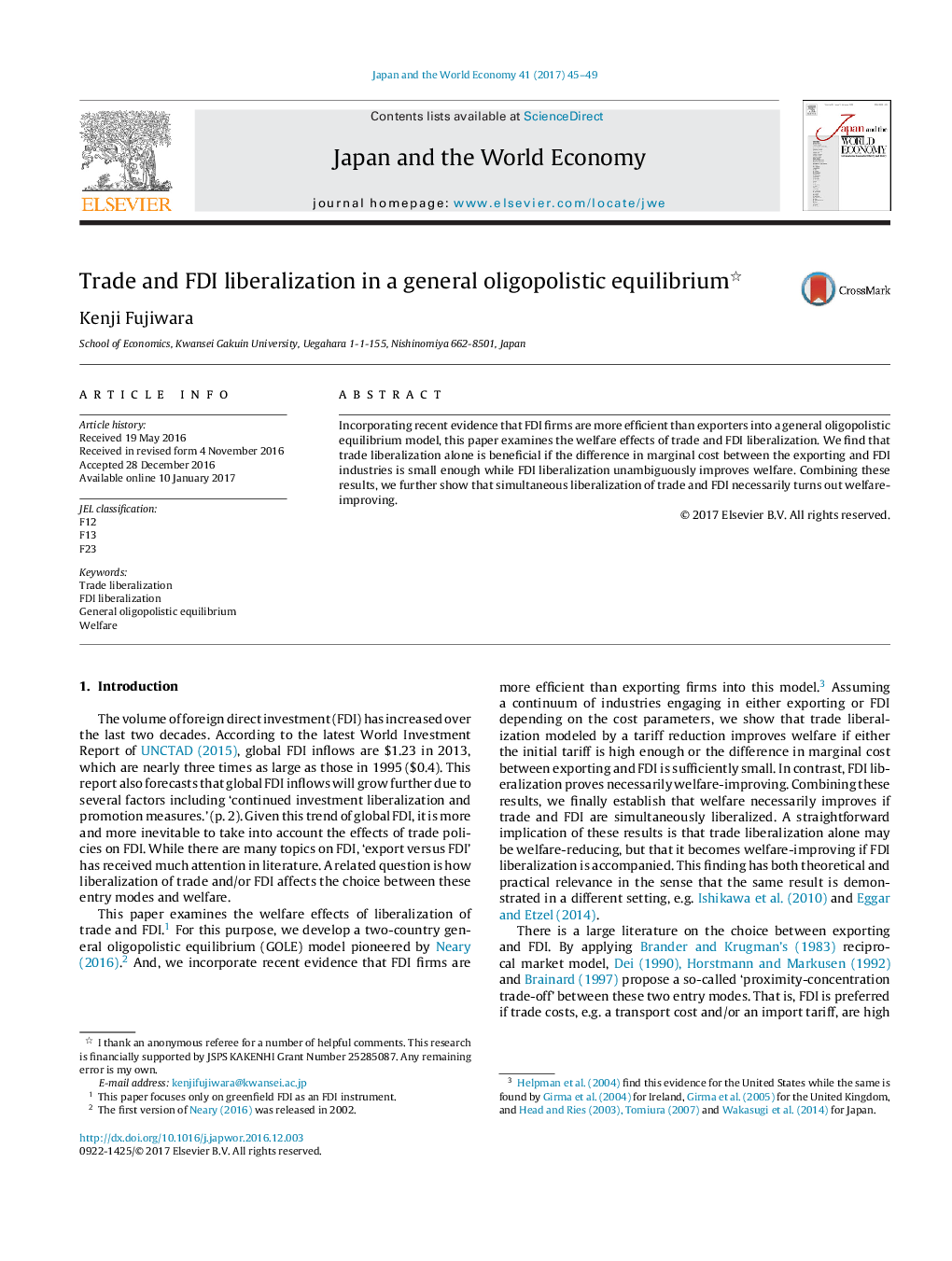 Trade and FDI liberalization in a general oligopolistic equilibrium