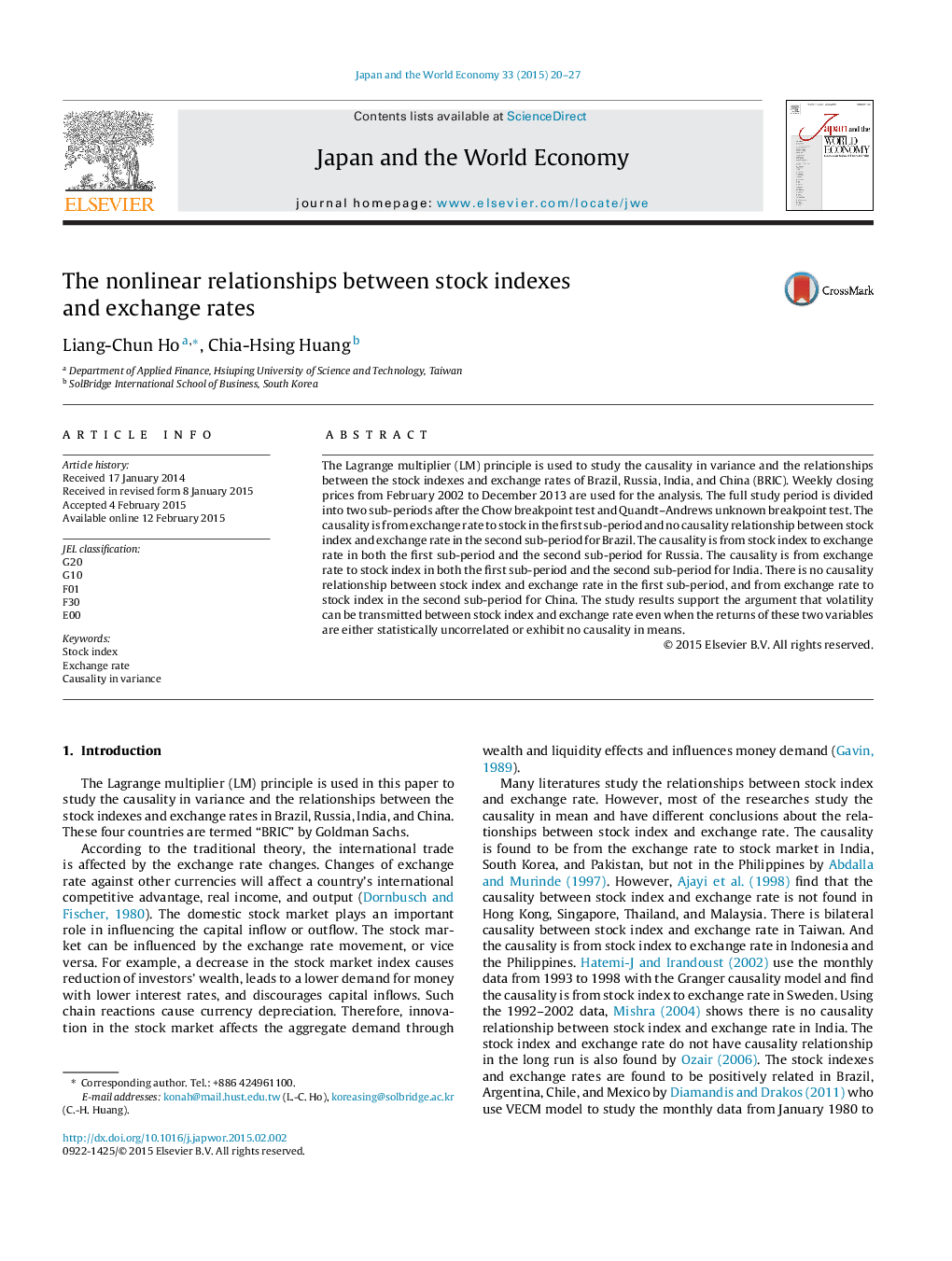 The nonlinear relationships between stock indexes and exchange rates