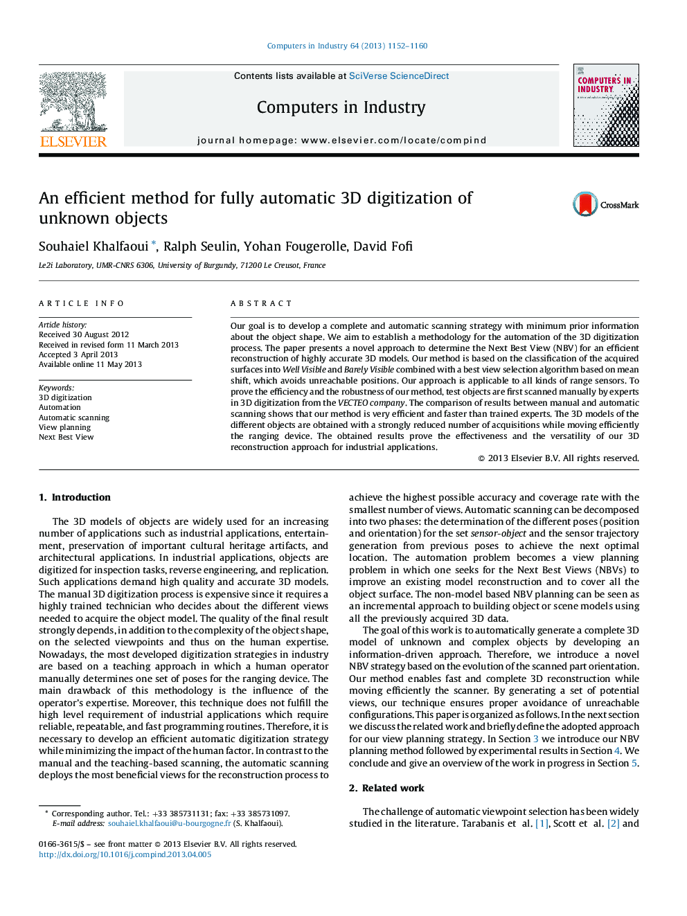 An efficient method for fully automatic 3D digitization of unknown objects