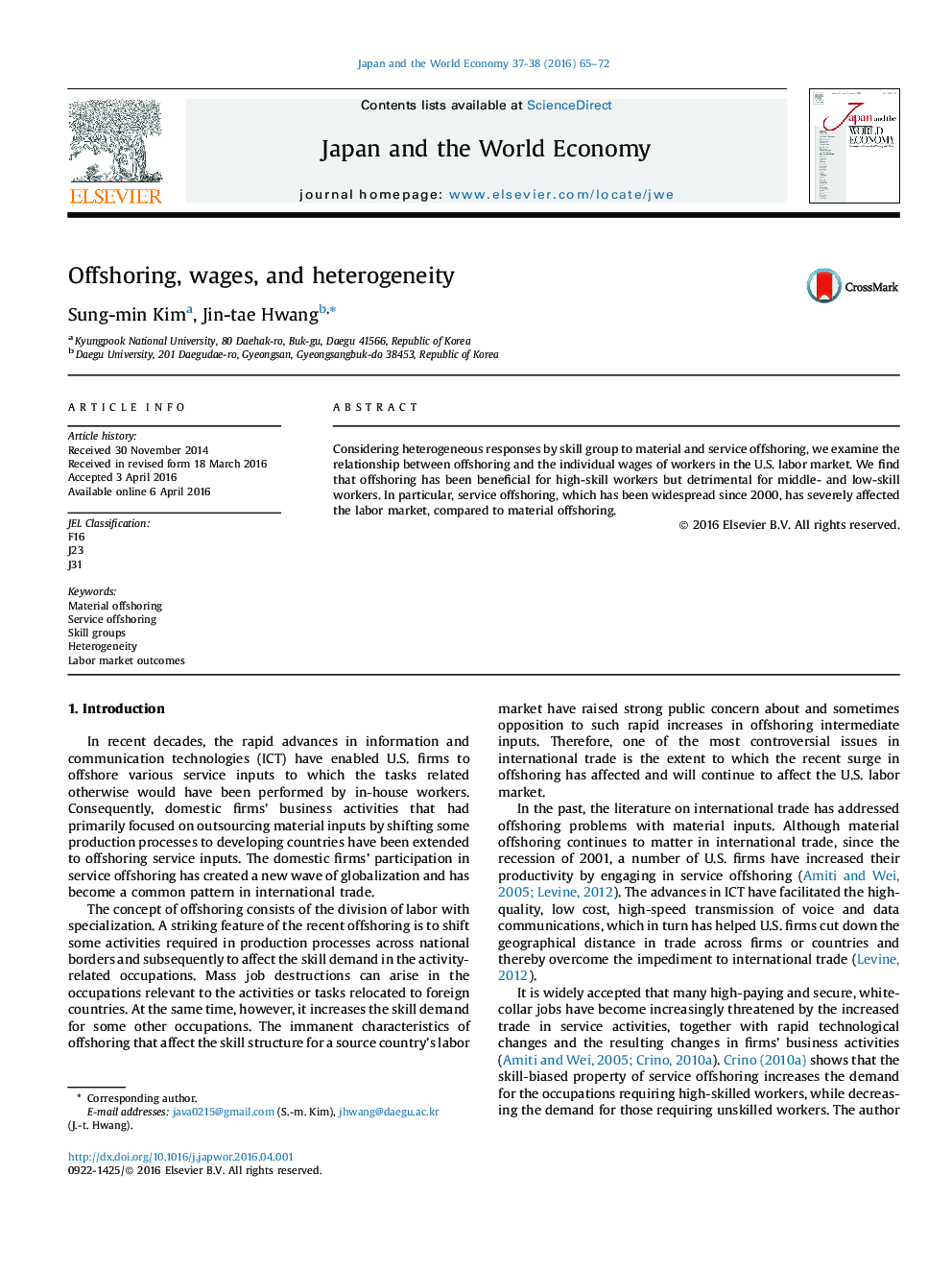 Offshoring, wages, and heterogeneity