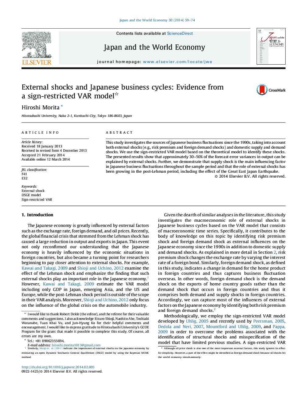 External shocks and Japanese business cycles: Evidence from a sign-restricted VAR model