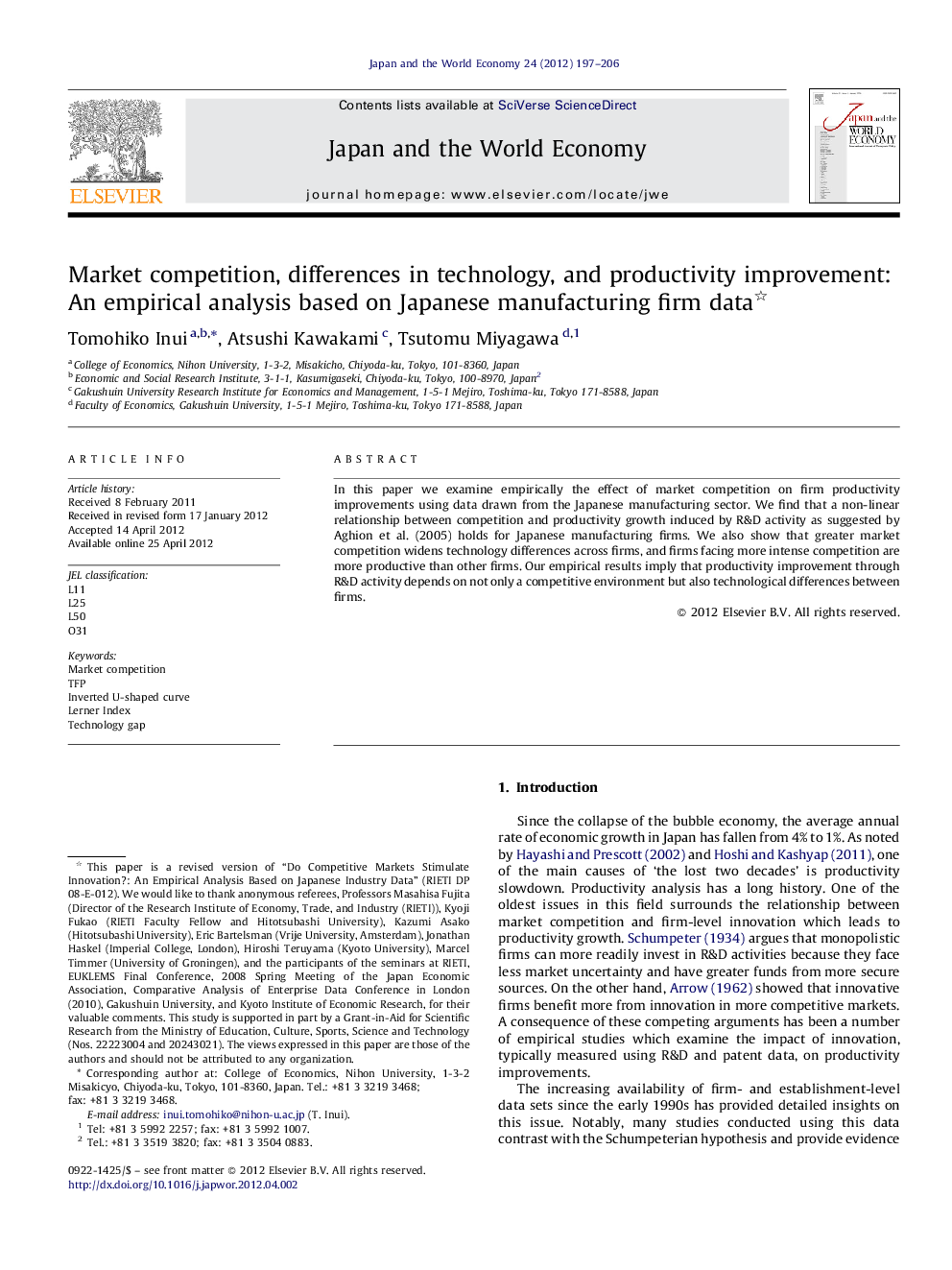 Market competition, differences in technology, and productivity improvement: An empirical analysis based on Japanese manufacturing firm data