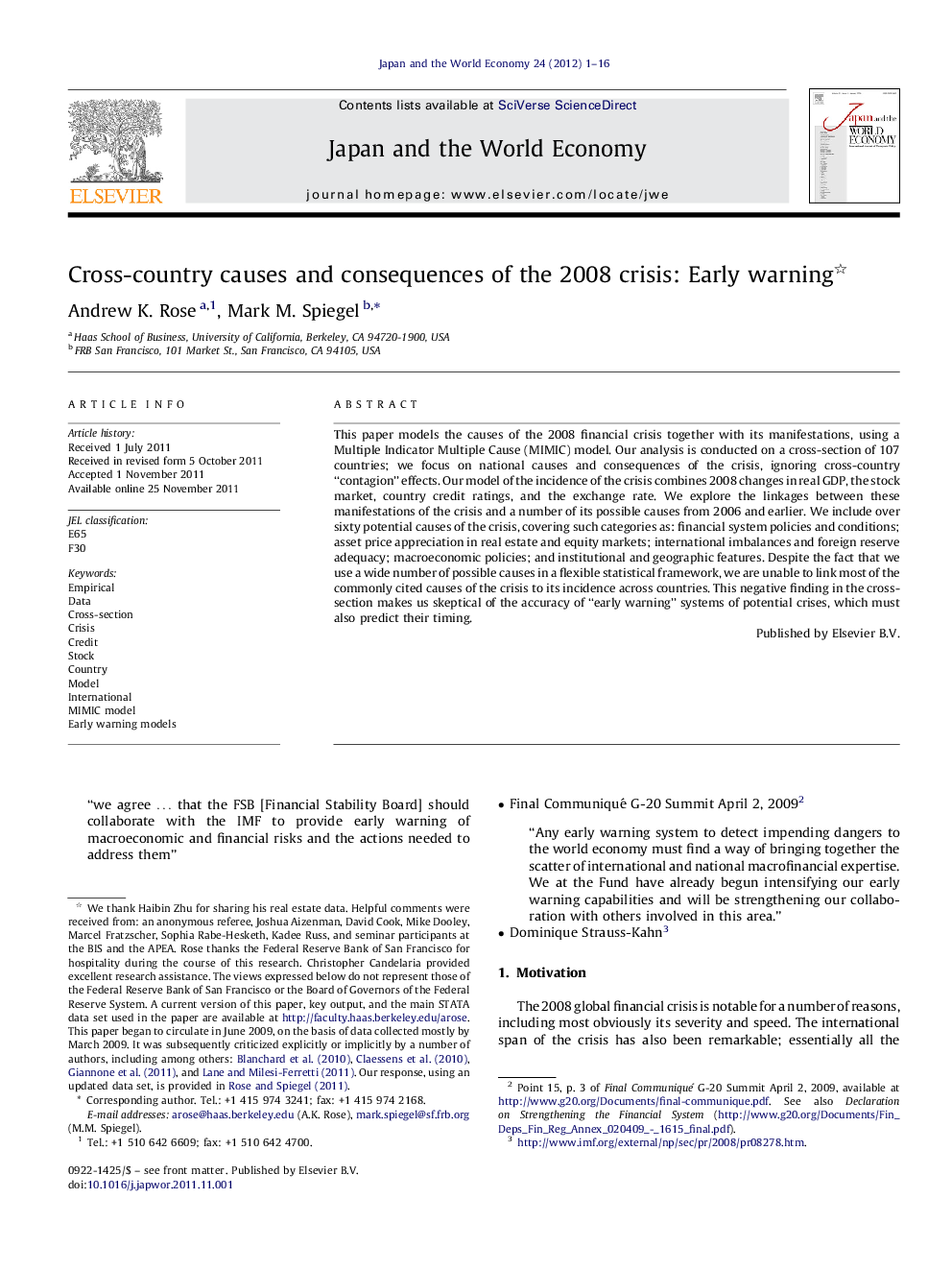 Cross-country causes and consequences of the 2008 crisis: Early warning