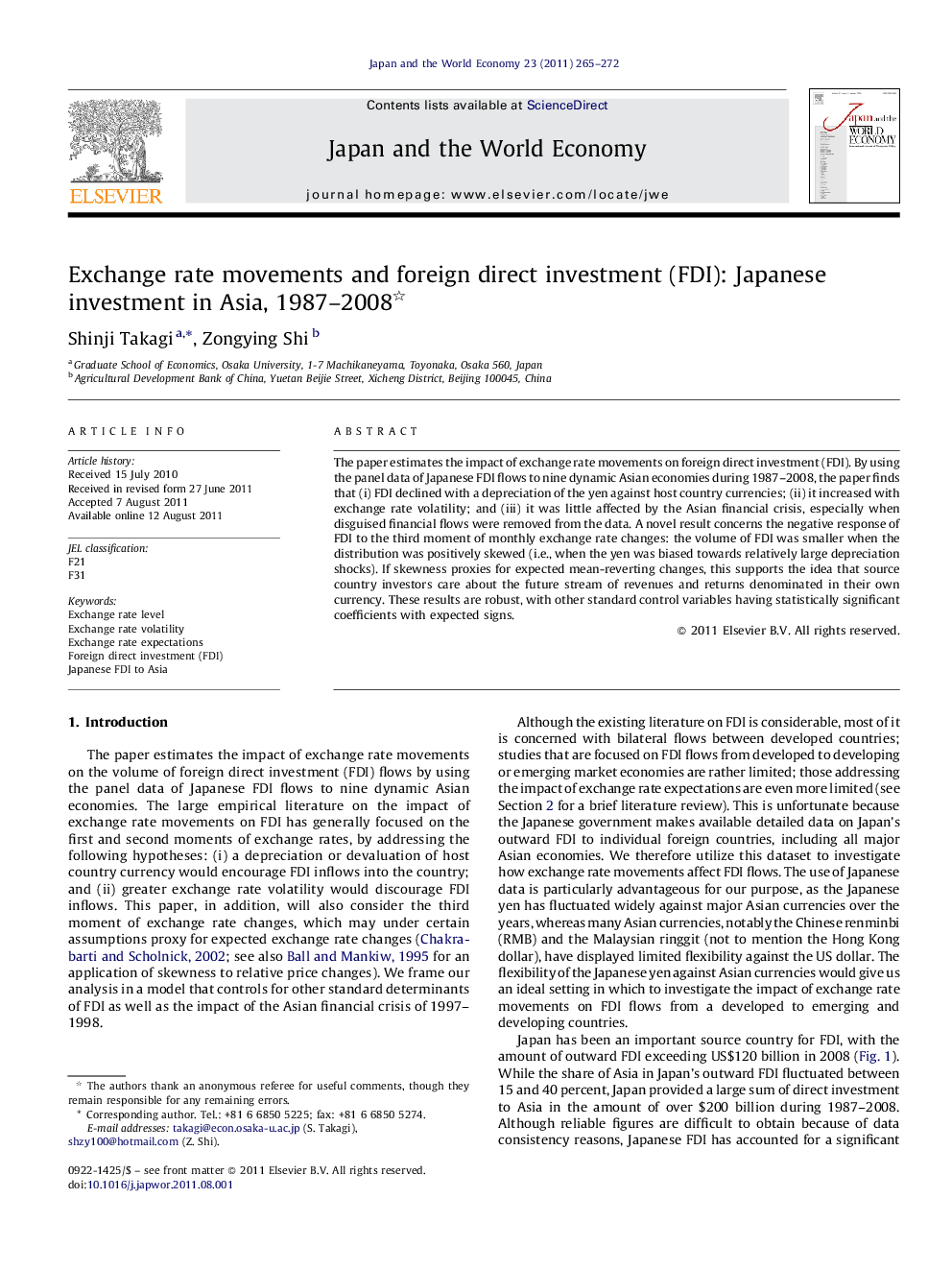 Exchange rate movements and foreign direct investment (FDI): Japanese investment in Asia, 1987-2008