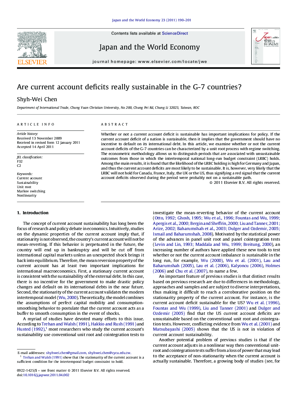 Are current account deficits really sustainable in the G-7 countries?