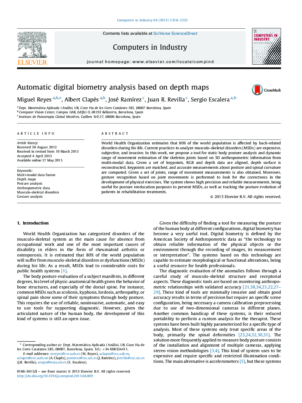 Automatic digital biometry analysis based on depth maps