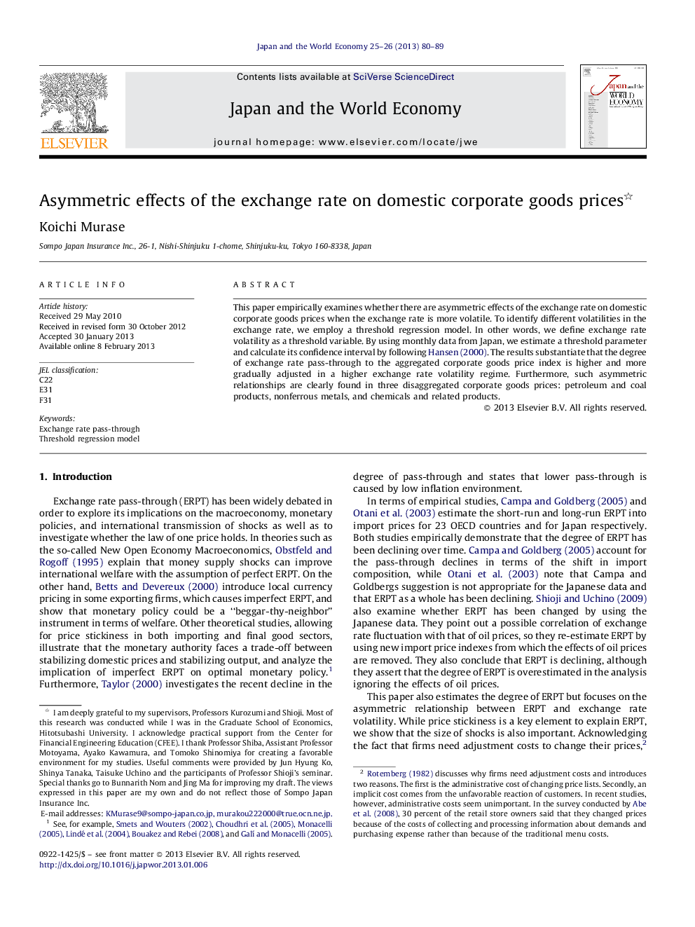 Asymmetric effects of the exchange rate on domestic corporate goods prices