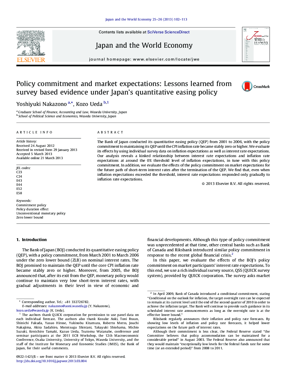 Policy commitment and market expectations: Lessons learned from survey based evidence under Japan's quantitative easing policy