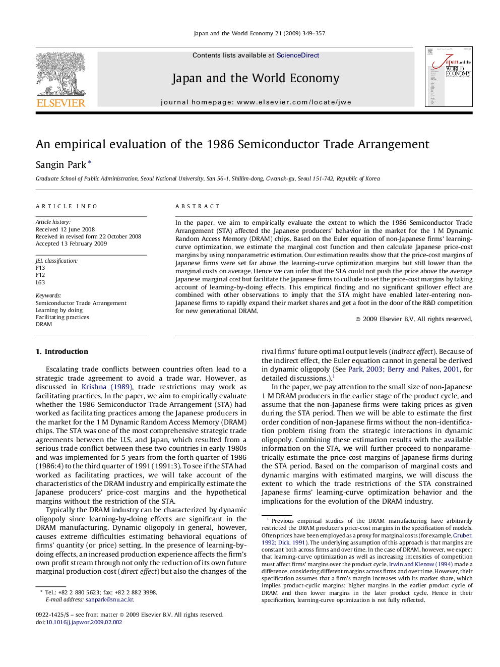 An empirical evaluation of the 1986 Semiconductor Trade Arrangement