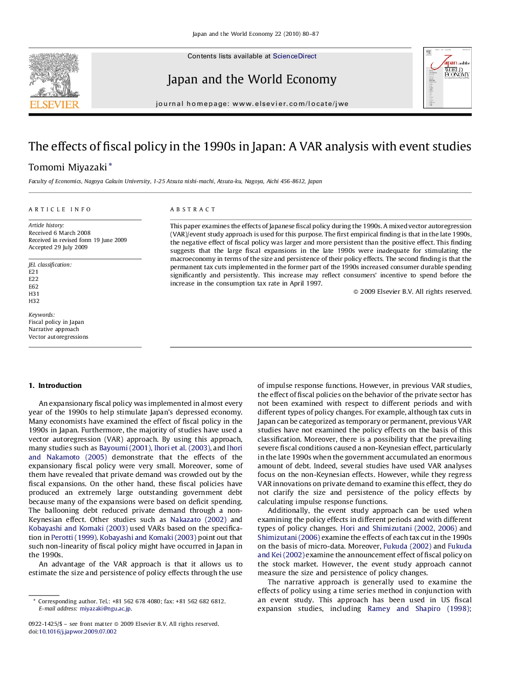 The effects of fiscal policy in the 1990s in Japan: A VAR analysis with event studies