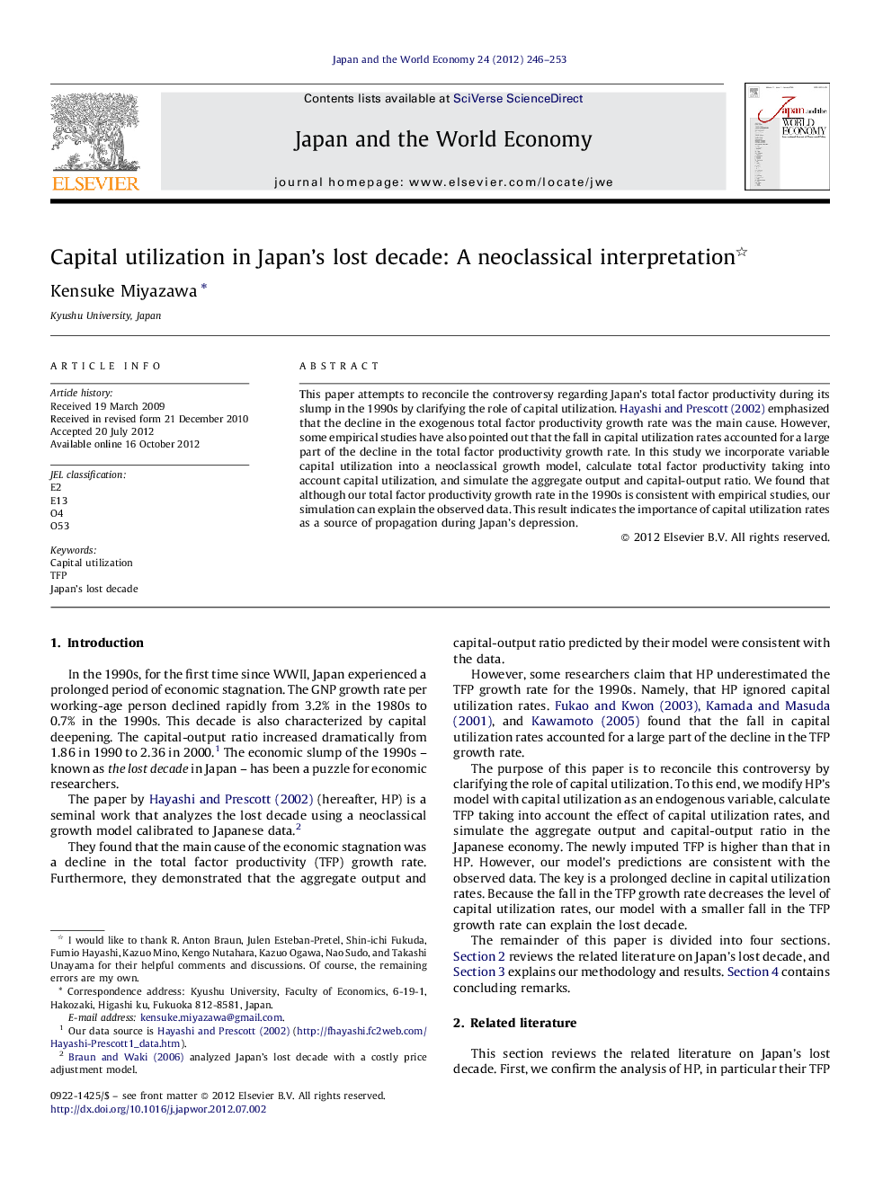 Capital utilization in Japan's lost decade: A neoclassical interpretation