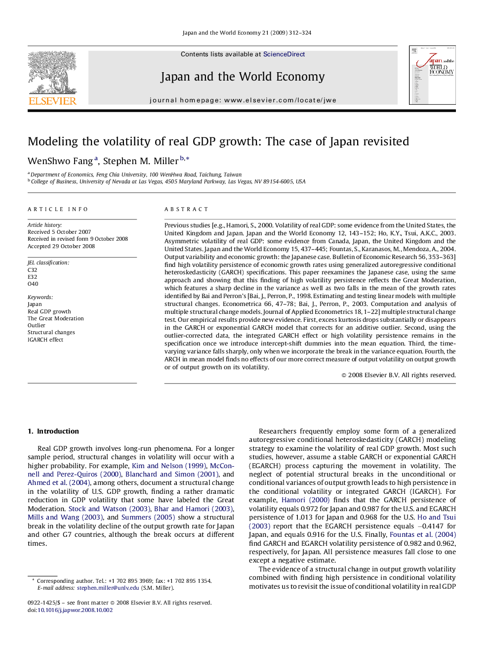 Modeling the volatility of real GDP growth: The case of Japan revisited