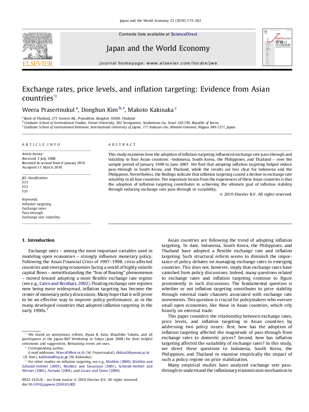 Exchange rates, price levels, and inflation targeting: Evidence from Asian countries