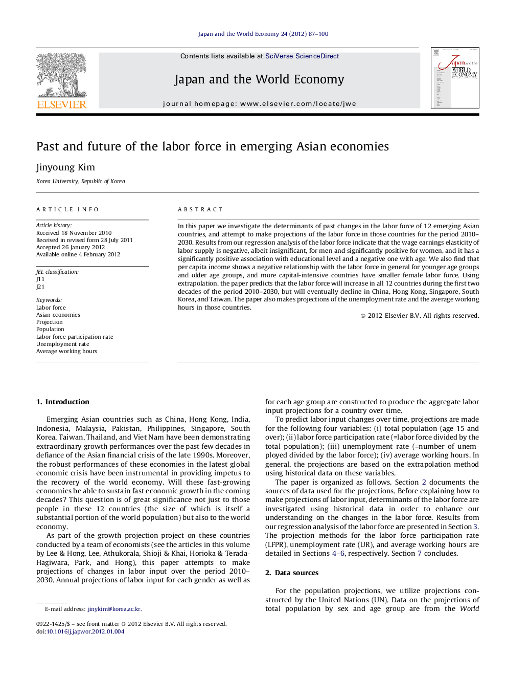 Past and future of the labor force in emerging Asian economies