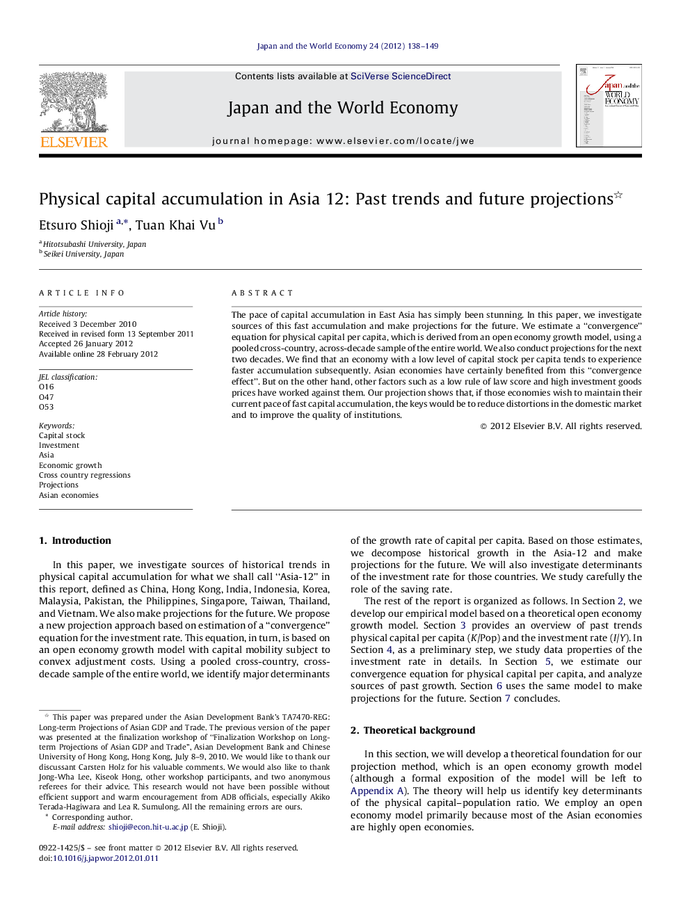 Physical capital accumulation in Asia 12: Past trends and future projections