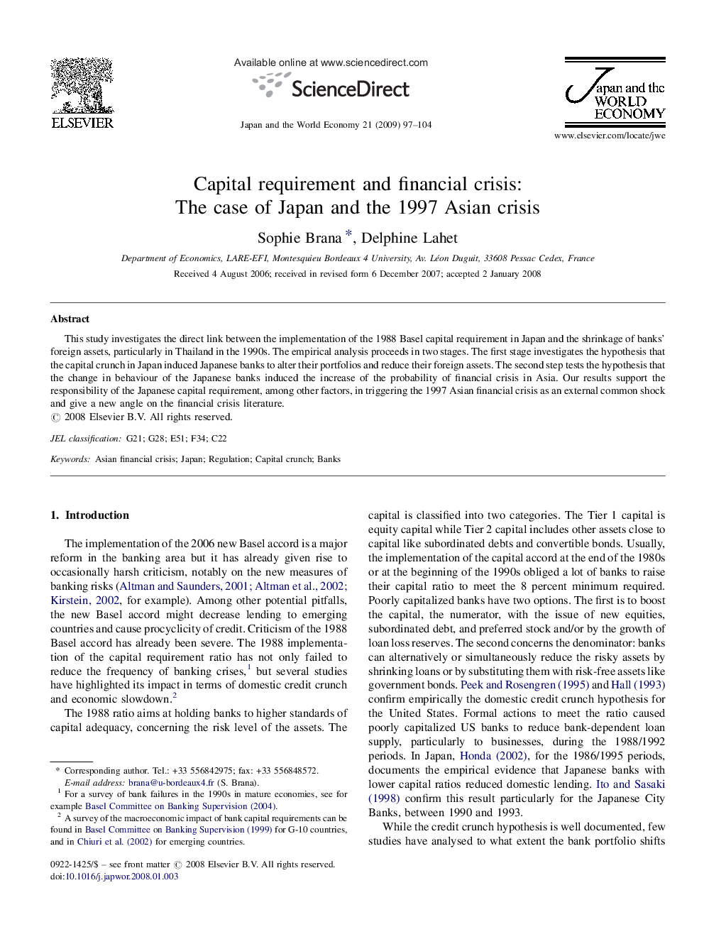 Capital requirement and financial crisis: The case of Japan and the 1997 Asian crisis