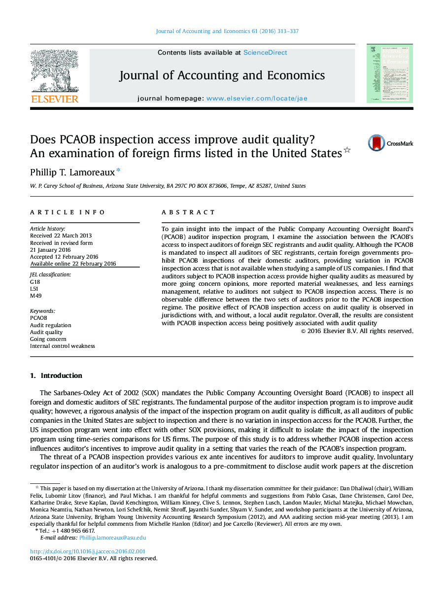 Does PCAOB inspection access improve audit quality? An examination of foreign firms listed in the United States